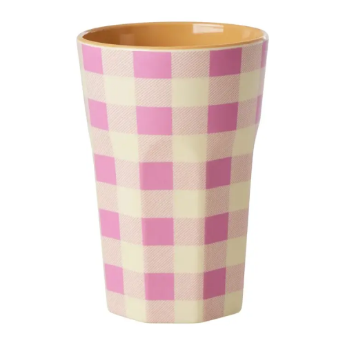Pink Check Print Melamine Tall Cup By Rice